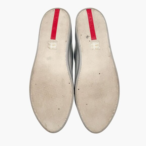 Prada Cap Toe Low Top Sneakers Size 41 US 11 Metallic Silver Leather Logo Shoe - Picture 12 of 14